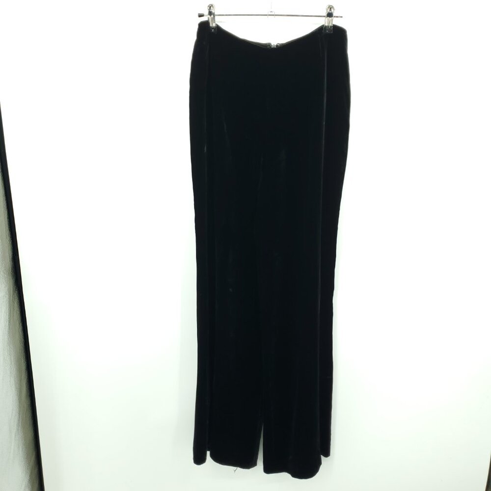 Lafayette 148 New York Mid Rise Rayon Silk Wide Leg Velvet Pants Sz 4 Black
